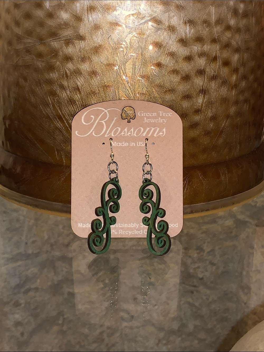 Blossoms Green Swirl Dangle Earrings